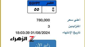 مزاد على لوحة سيارة “ج – 55” المميزة يصل لـ 780 الف جنيه