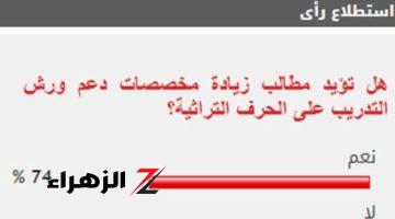 74% من القراء يطالبون بزيادة مخصصات دعم ورش التدريب على الحرف التراثية