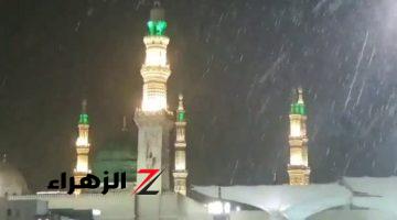 سقوط أمطار غزيرة على المسجد النبوى بالمدينة المنورة.. فيديو