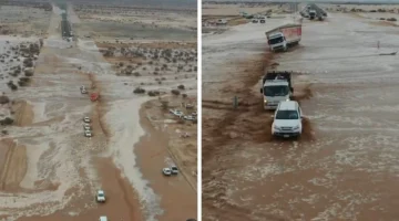 شاهد.. تصوير جوي لسيل وادي المنبعج في مهد الذهب بعد هطول الأمطار الغزيرة