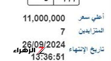 بـ 11 مليون جنيه.. مزاد علني على لوحة معدنية مميزة للسيارات «أ أ أ – 5»