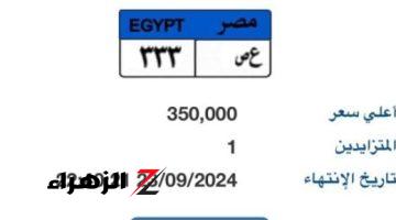 مزاد على لوحة معدنية مميزة تحمل أرقام “ع ص- 333” سعرها وصل 350 ألف جنيه