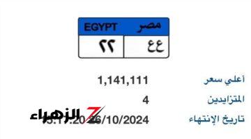 “ع ع- 22” أحدث نمرة بمزاد اللوحات المميزة.. سعرها يتخطى مليون جنيه