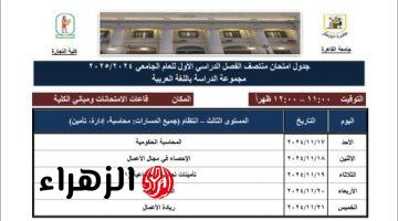 جداول امتحانات الميد تيرم لطلاب شعبة عربى بتجارة القاهرة