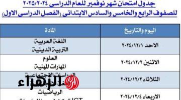 تنطلق 1 ديسمبر.. جدول امتحان نوفمبر للصف الرابع والخامس والسادس بالجيزة