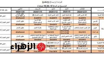 جدول امتحانات الفرقة الرابعة لكلية الآداب جامعة القاهرة انتظام 2024/2025