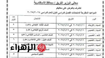 “اللى ذاكر ذاكر” جدول امتحانات محافظة الاسكندرية 2025 الترم الاول لكافة الصفوف الدراسية