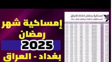 إمساكية شهر رمضان 2025 في العراق وموعد أوقات الصلاة والإفطار والسحور طوال الشهر