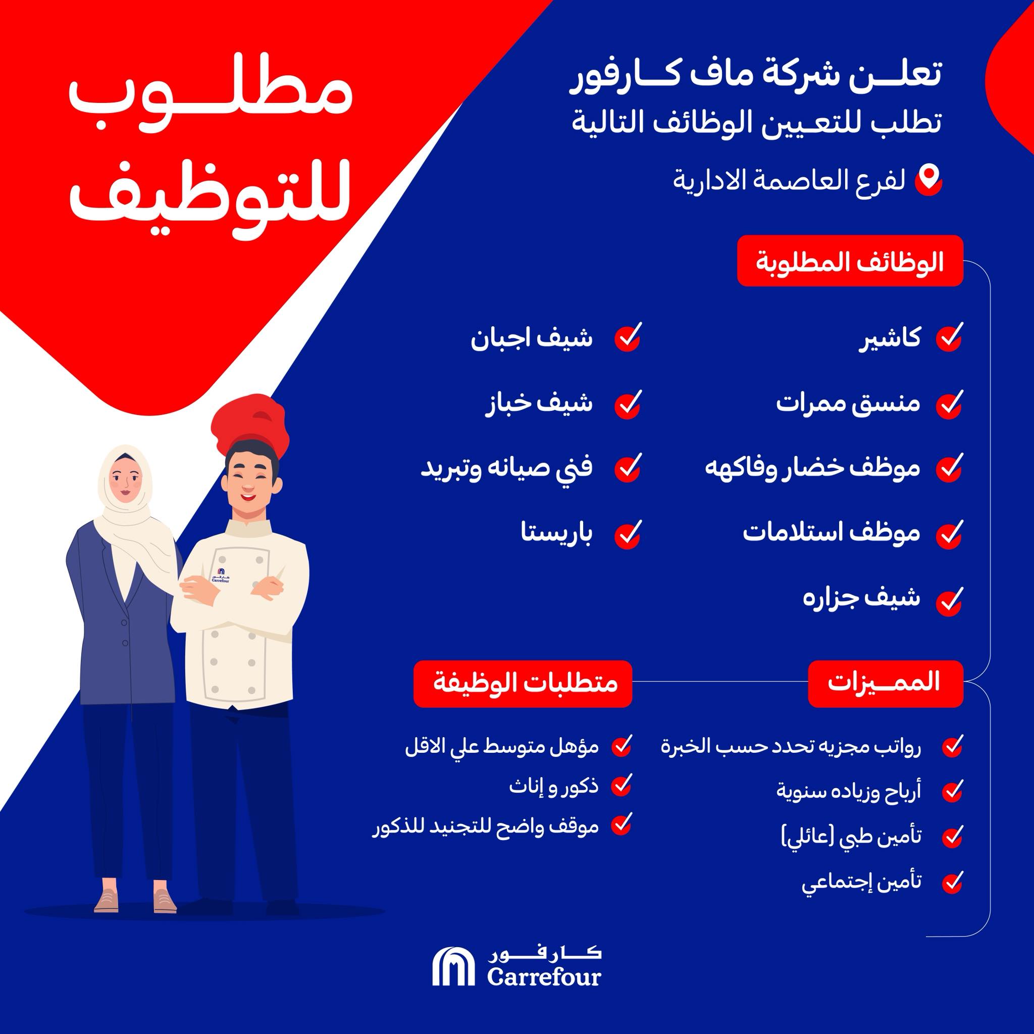 مرتبات مجزية وتأمين اجتماعي ..كارفور مصر تعلن عن وظائف شاغرة للذكور والاناث بهذه الشروط| جهز ورقك وقدم بسرعة 5 كارفور