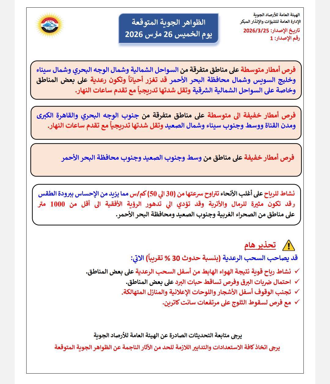 الأرصاد تزف بشرى عن طقس اليوم الخميس تراجع حدة الأمطار ونشاط للرياح المثيرة للأتربة بالمحافظات 6 657328243 1368546348637262 8168177217251809236 n