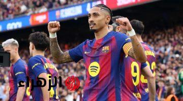 برشلونة يهزم إشبيلية 5 2 ويعزز صدارته للدوري الإسباني بهاتريك رافينيا