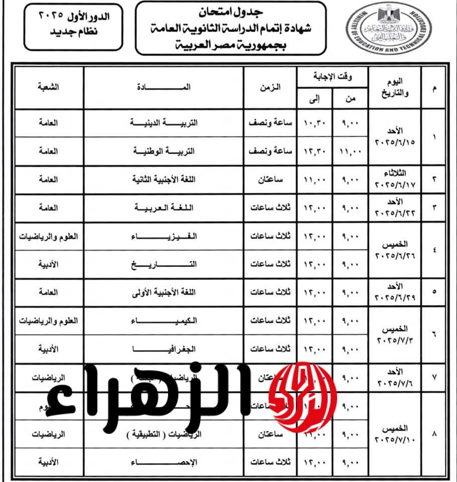 جدول امتحانات الترم الثاني 2026 لطلاب ابتدائي واعدادي وثانوي كل المدارس