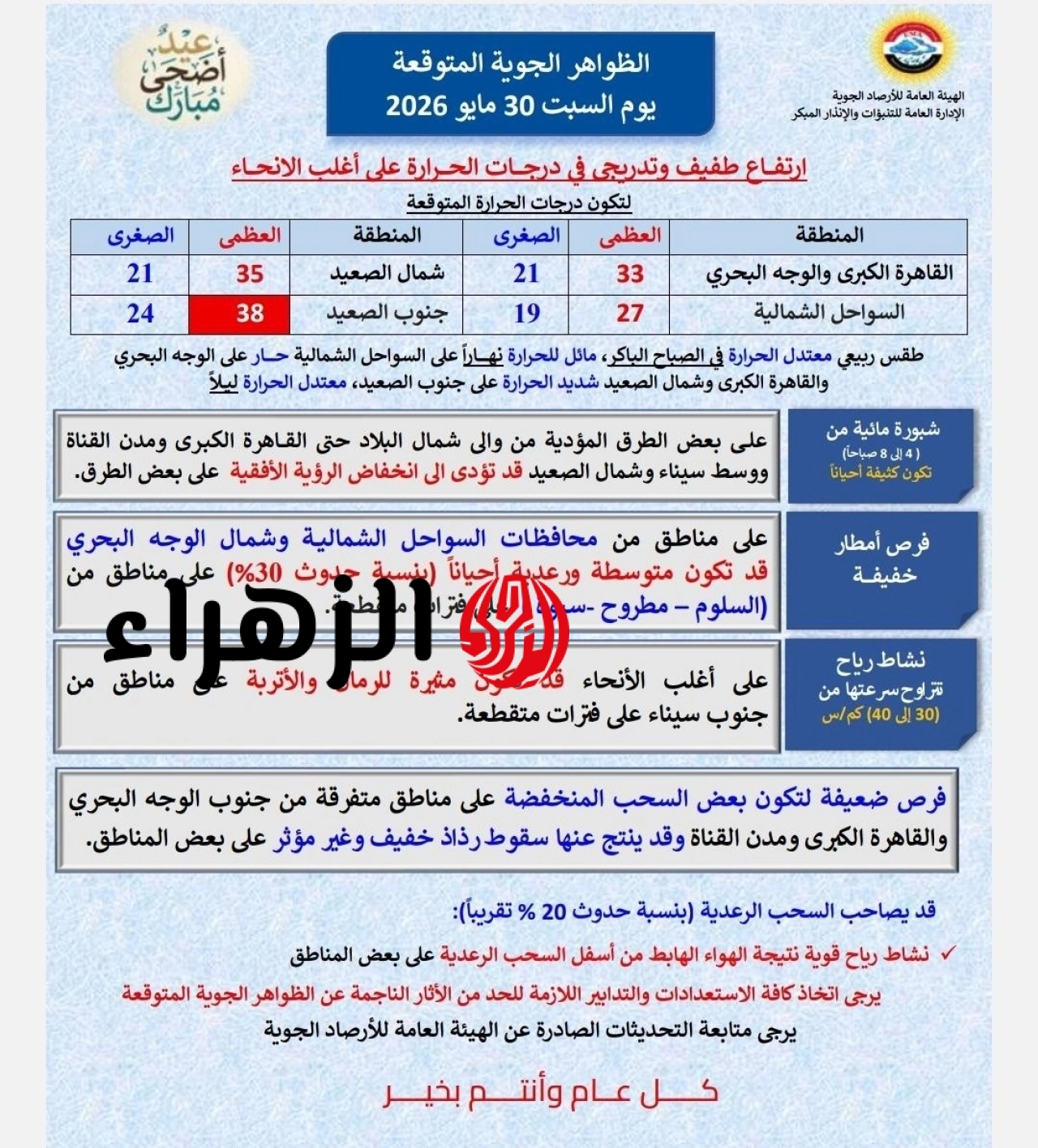 الأرصاد تعلن تفاصيل طقس اليوم السبت.. ارتفاع طفيف بالحرارة وتحذيرات من الأمطار 6 708626928 1424192603072636 71688