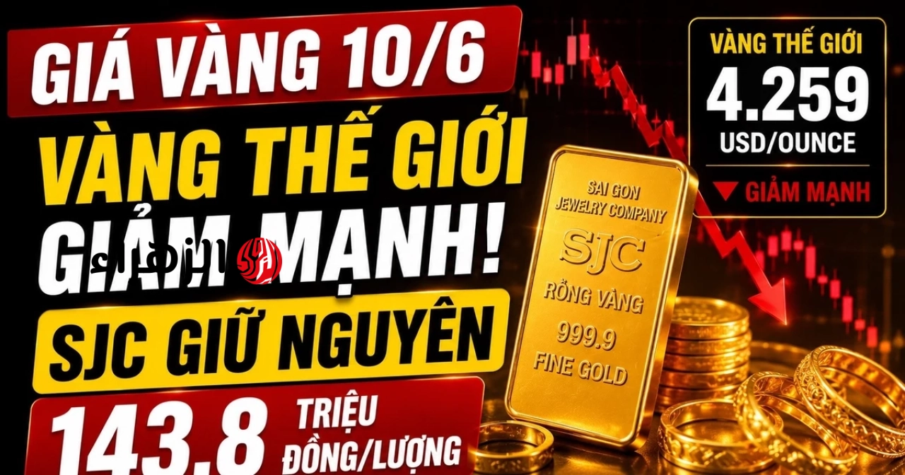 أسعار الذهب اليوم، 10 يونيو: انخفضت أسعار الذهب العالمية بشكل حاد، بينما ظلت أسعار الذهب في شركة SJC دون تغيير.