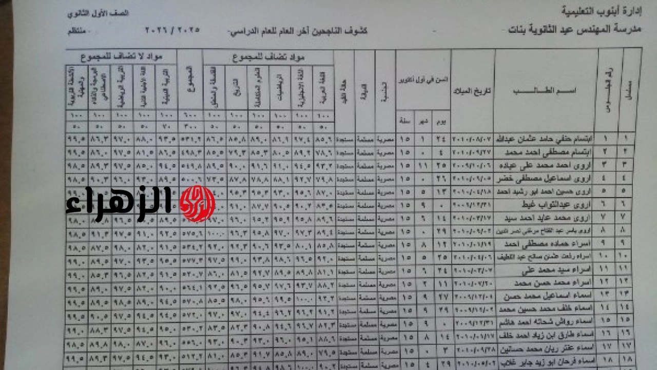 إعلان نتيجة الصف الأول الثانوي 2026 برقم الجلوس والاسم مع الدرجات في جميع المواد