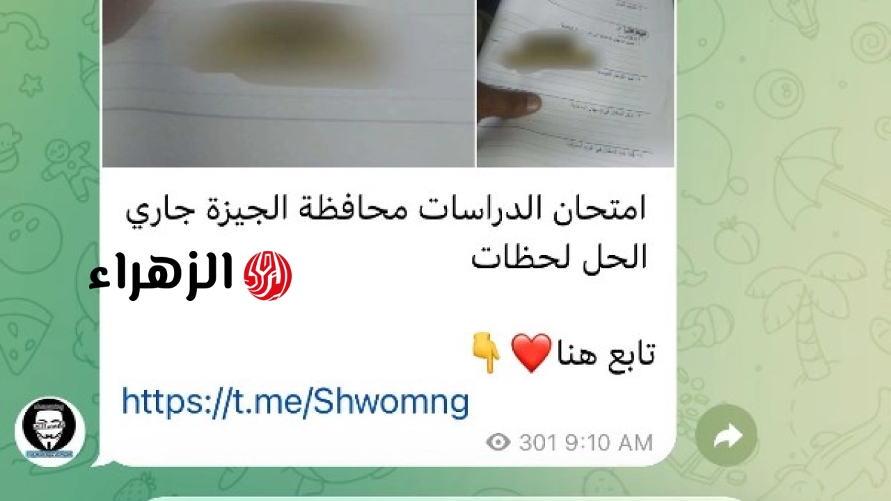 عاجل: تداول أسئلة امتحان الدراسات لطلاب الشهادة الإعدادية بالجيزة عبر تليجرام بعد بدء اللجان بعشر دقائق