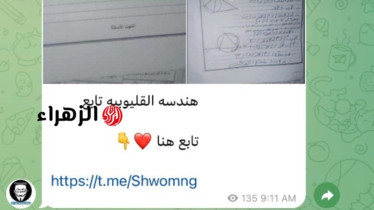 عاجل: تداول أسئلة هندسة الشهادة الإعدادية بالقليوبية عبر تليجرام عقب توزيعها في اللجان بوقت قصير