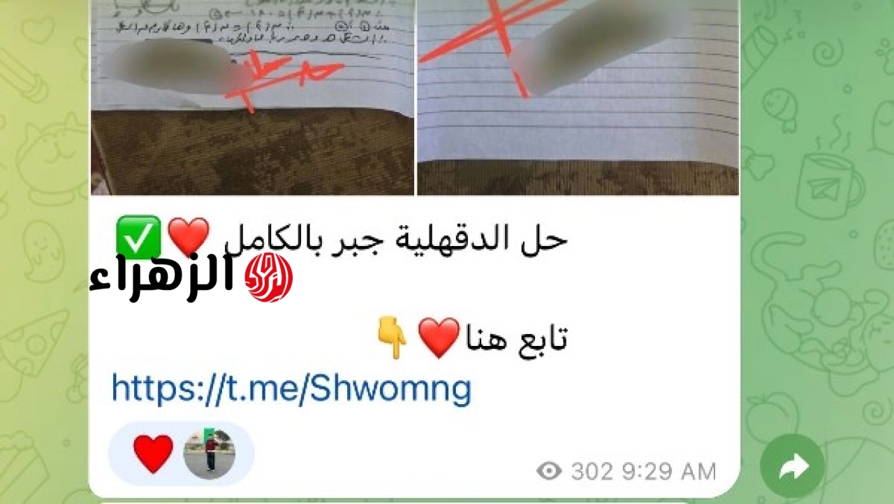 عاجل: تداول إجابات امتحانات جبر الشهادة الإعدادية الدقهلية والأقصر وعلوم المنيا على مجموعات تليجرام