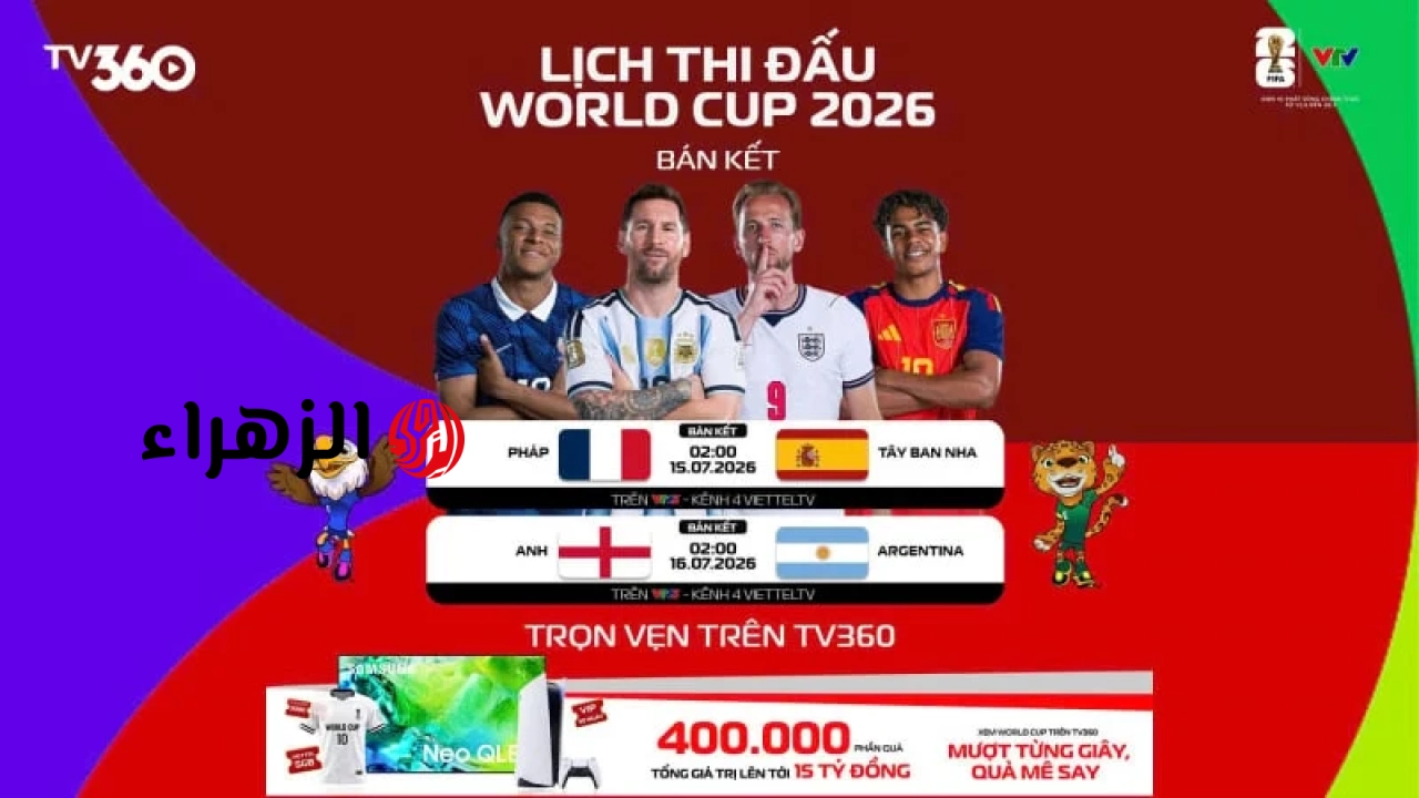 جدول مباريات كأس العالم 2026 والبث المباشر على قناة VTV في 15 يوليو.