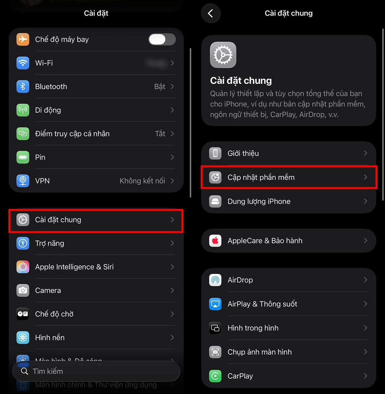 افتح الإعدادات → عام → تحديث البرامج على جهاز iPhone الخاص بك. Mở Cài đặt → Cài đặt chung → Cập nhật phần mềm trên iPhone.