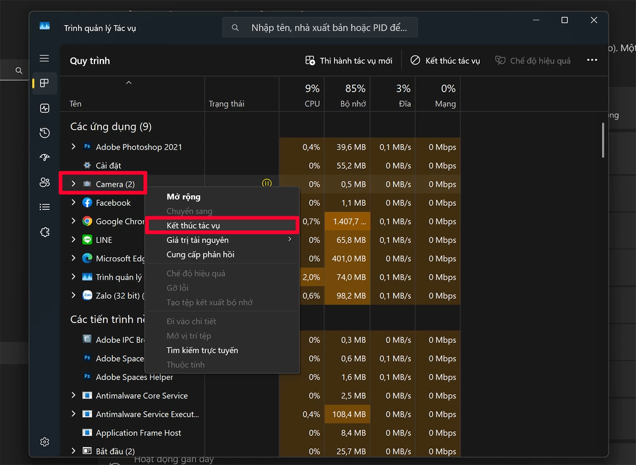 اضغط على Ctrl + Shift + Esc لفتح مدير المهام. Nhấn tổ hợp phím Ctrl + Shift + Esc để mở Task Manager.