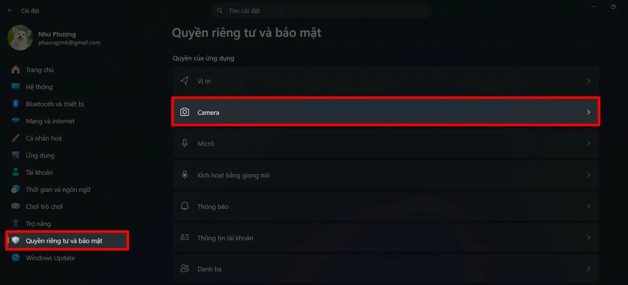 اختر الخصوصية والأمان. Chọn Quyền riêng tư và bảo mật (Privacy & Security).
