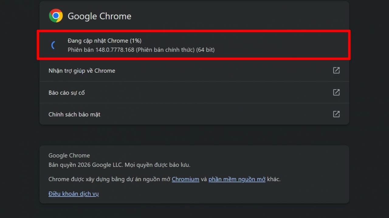 سيقوم متصفح كروم بالتحقق تلقائياً من وجود أحدث إصدار. Chrome sẽ tự động kiểm tra phiên bản mới.