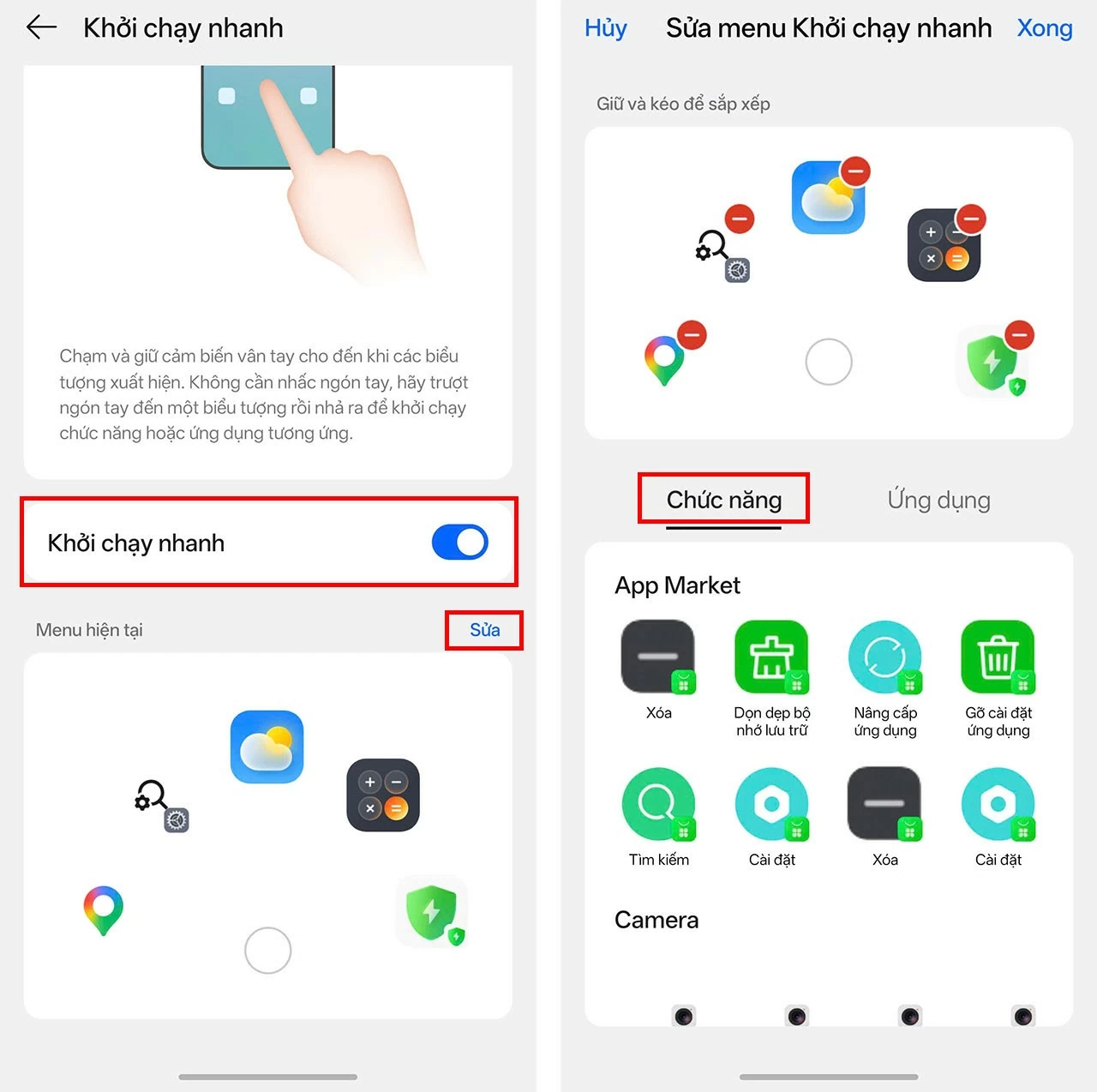 قم بتمكين التشغيل السريع وتأكد من إعداد الجهاز لفتح القفل ببصمة الإصبع. Bật Khởi chạy nhanh và đảm bảo thiết bị đã được thiết lập mở khóa bằng vân tay.