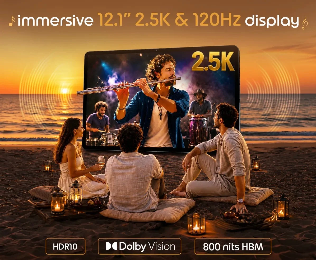 Moto Pad 70 Groove: جهاز لوحي ترفيهي مزود بـ 9 مكبرات صوت JBL وشاشة بدقة 2.5K بتردد 120 هرتز. 6 مواصفات شاشة Moto Pad 70 Groove